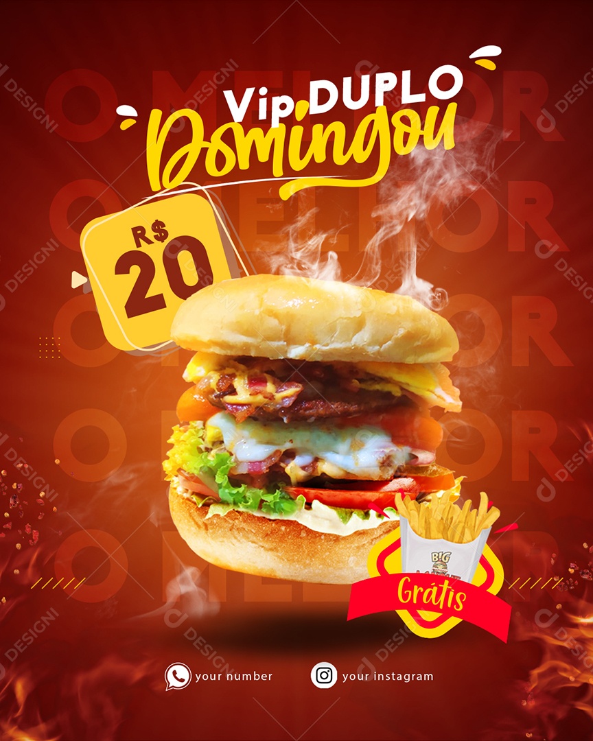 Hamburgueria Vip Duplo Domingou Social Media PSD Editável