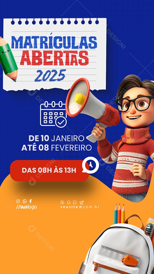 Story Volta às Aulas Matrículas Abertas Social Media PSD Editável