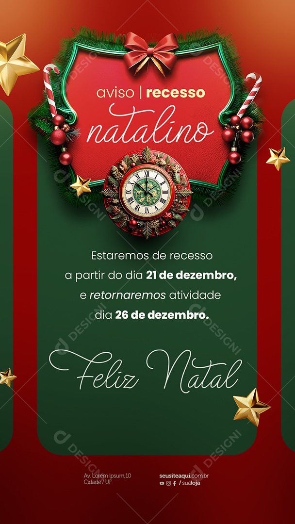 Story Aviso Recesso Natalino Feliz Natal Social Media PSD Editável