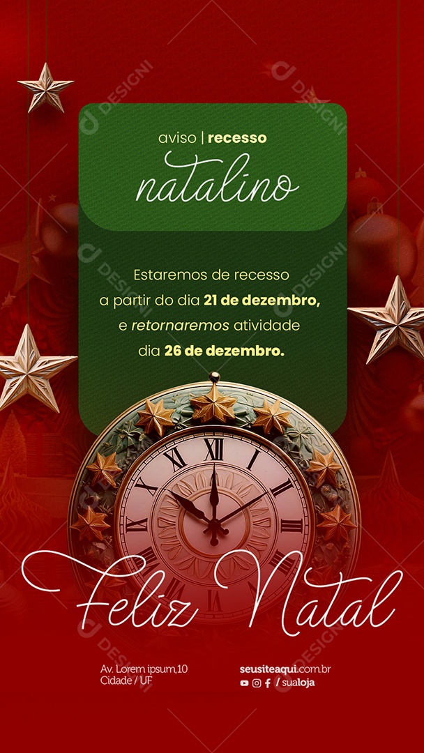 Story Aviso Recesso Natalino Feliz Natal Social Media PSD Editável