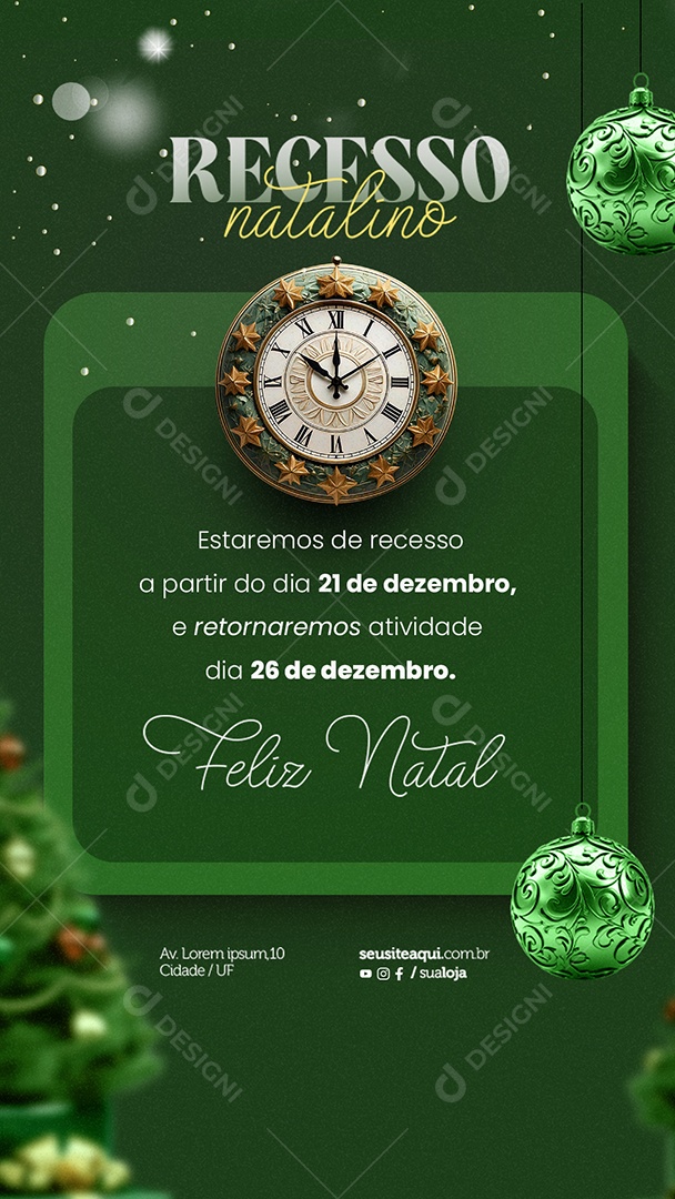 Story Aviso Recesso Natalino Feliz Natal Social Media PSD Editável