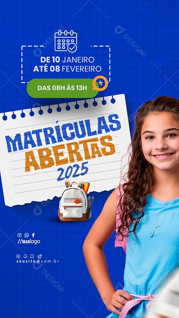 Story Volta às Aulas Matrículas Abertas Social Media PSD Editável