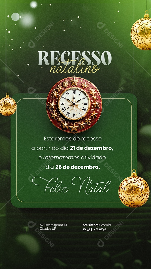 Story Aviso Recesso Natalino Feliz Natal Social Media PSD Editável