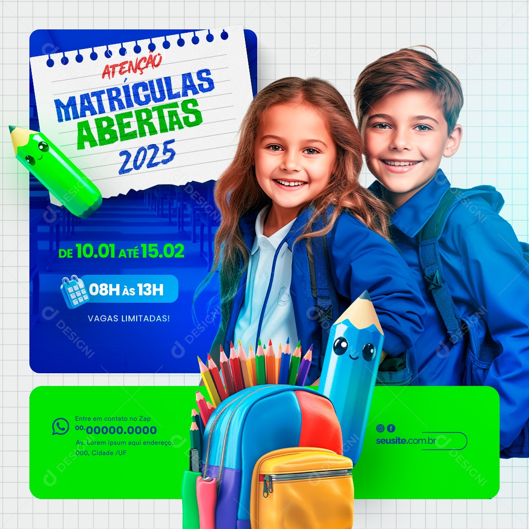 Volta às Aulas Matrículas Abertas Social Media PSD Editável