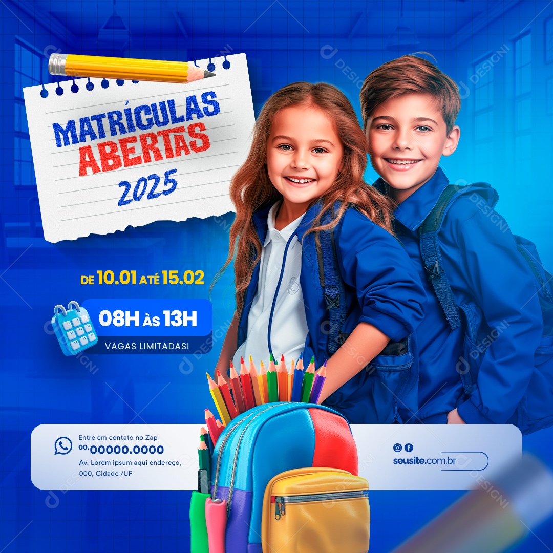 Volta às Aulas Matrículas Abertas Social Media PSD Editável