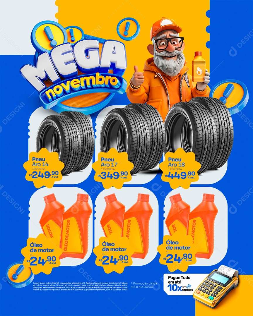 Oficina Mecânica Mega Novembro Óleo de motor Pneu Social Media PSD Editável