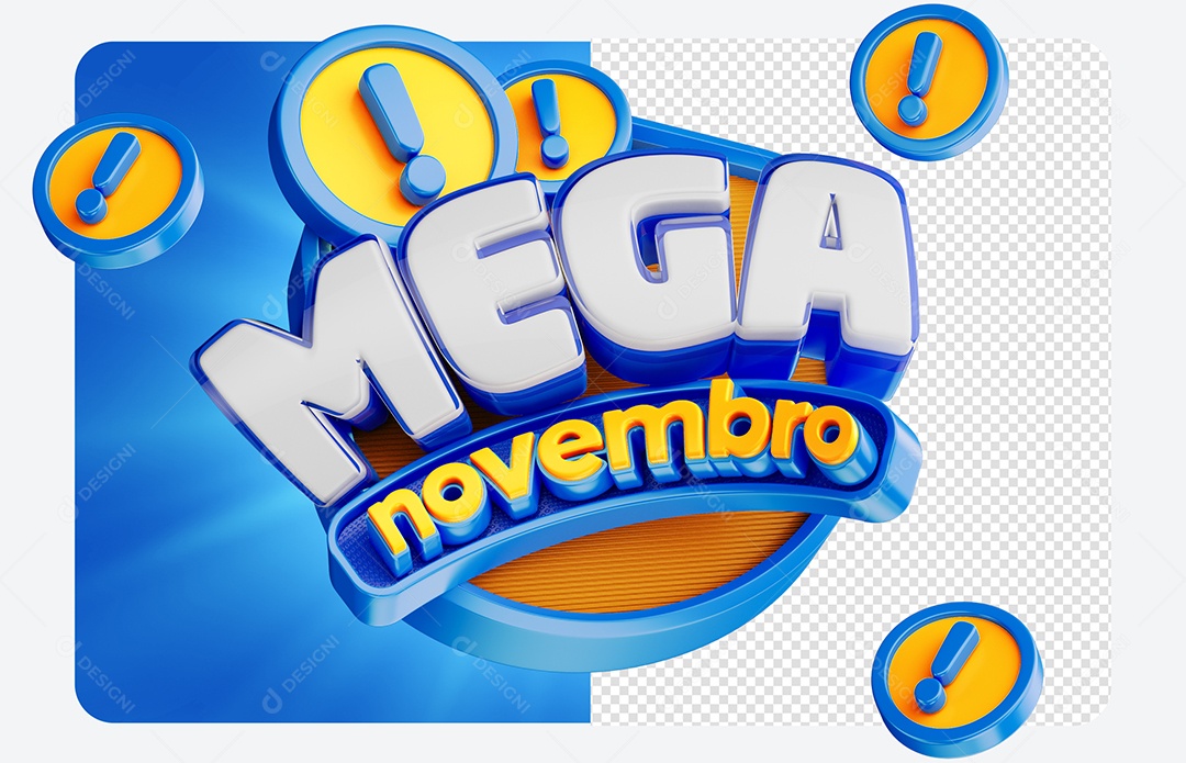 Selo 3D Mega Novembro para Composição PSD