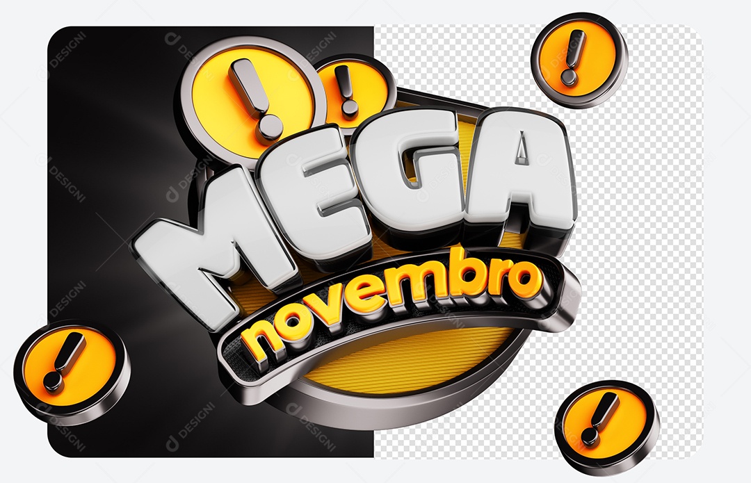 Selo 3D Mega Novembro para Composição PSD