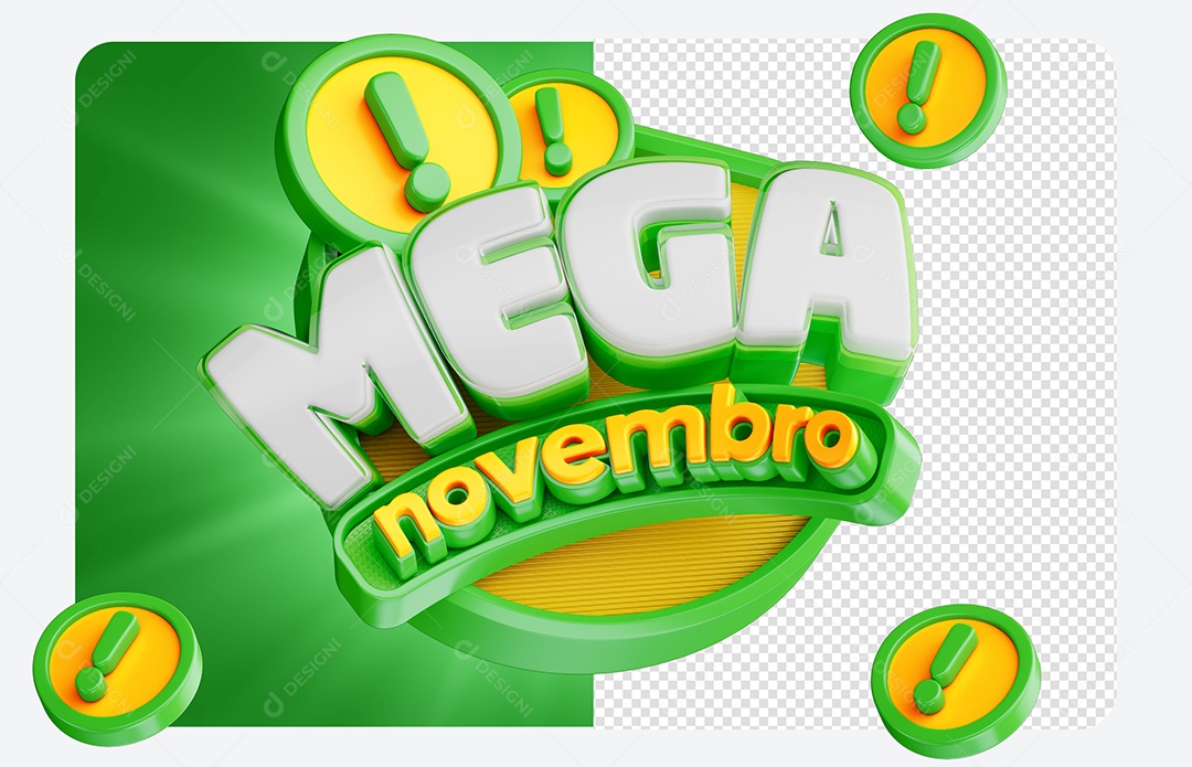 Selo 3D Mega Novembro para Composição PSD