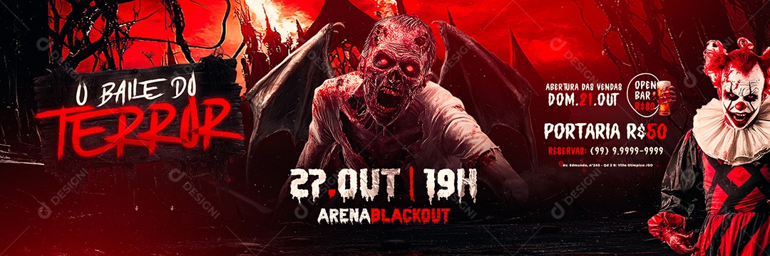 Carrossel Flyer Halloween O Baile Do Terror Social Media PSD Editável