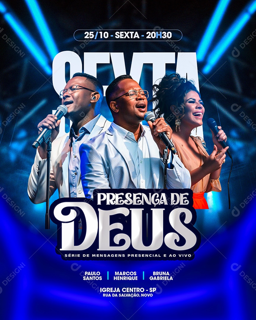 Flyer Gospel Sexta Presença De Deus Social Media PSD Editável