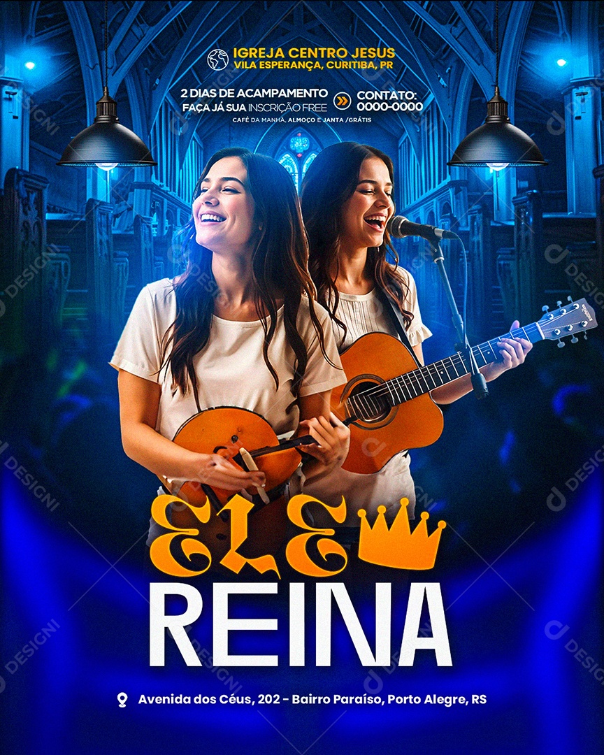 Flyer Gospel Ele Reina Social Media PSD Editável