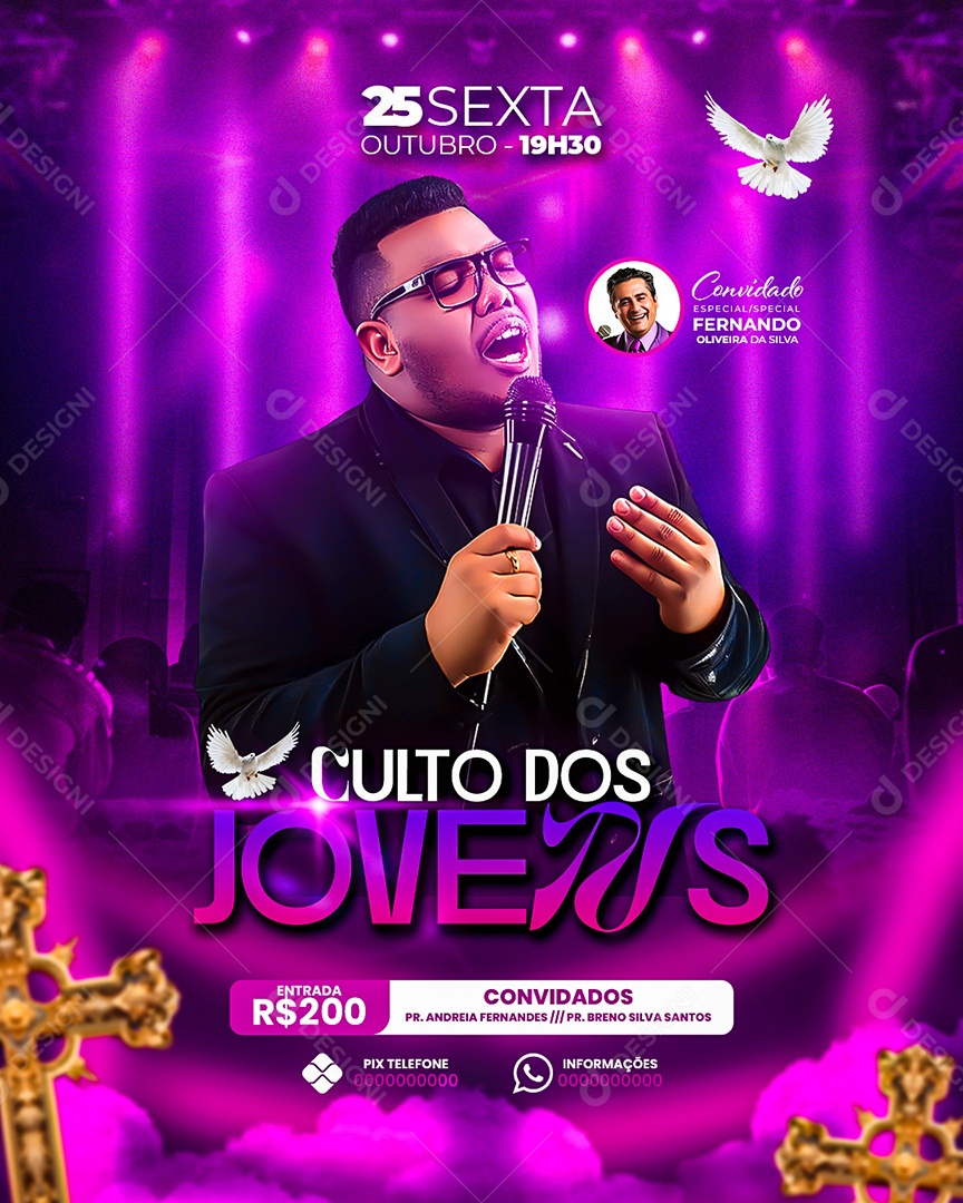 Flyer Gospel Culto Dos Jovens Social Media PSD Editável