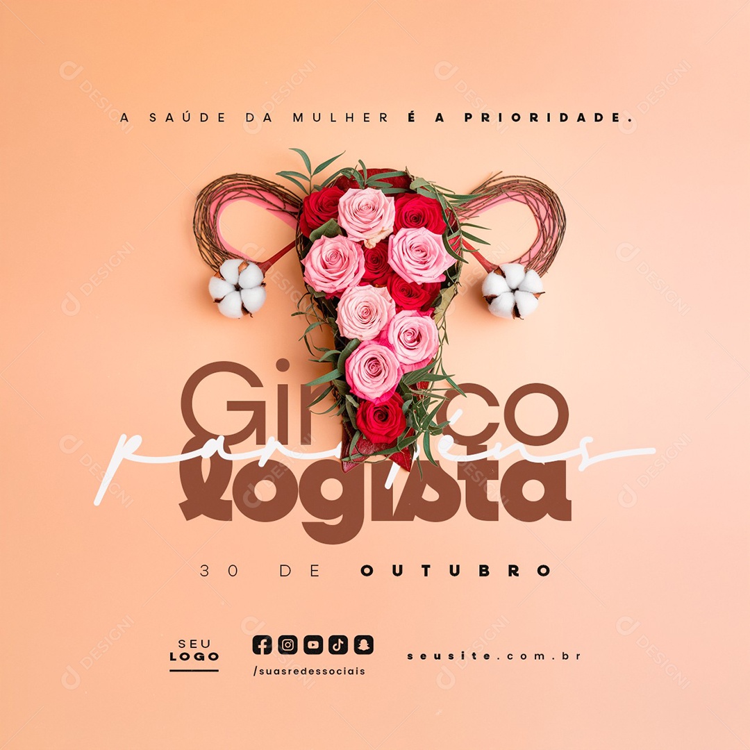 Dia do Ginecologista 30 de Outubro Parabéns Social Media PSD Editável