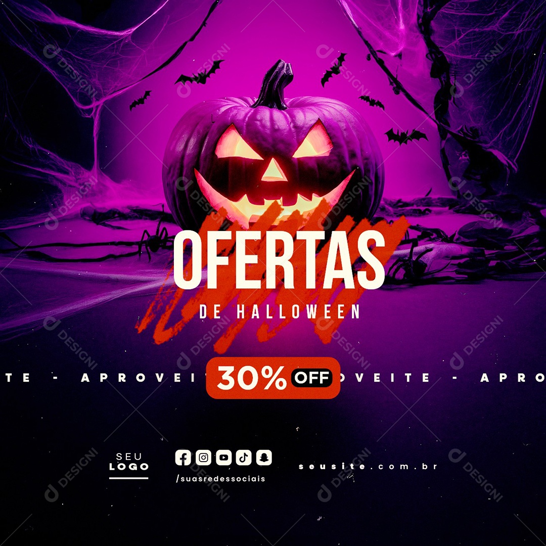 Dia das Bruxas Ofertas de Halloween 30% Off Social Media PSD Editável