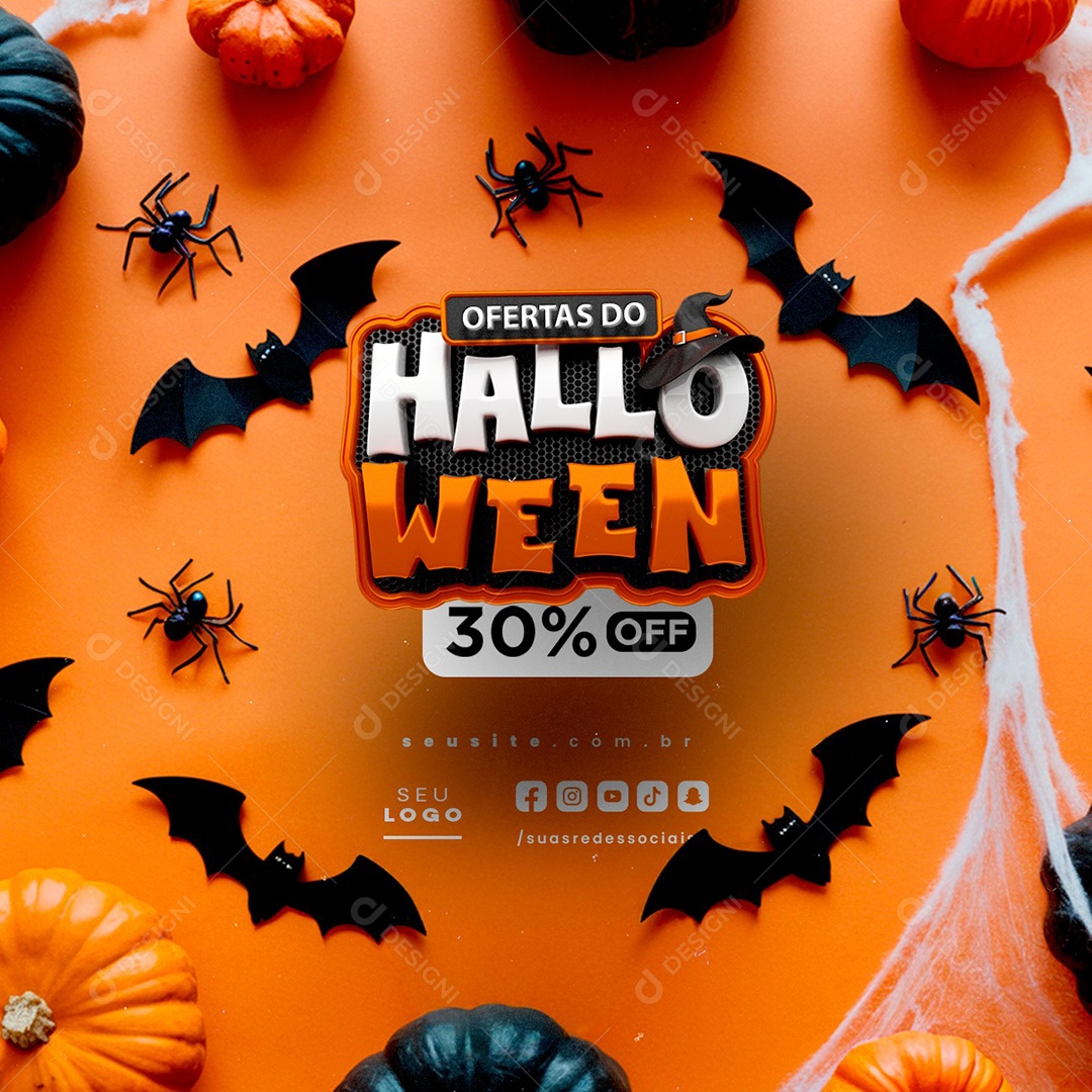 Dia das Bruxas Ofertas de Halloween 30% Off Social Media PSD Editável