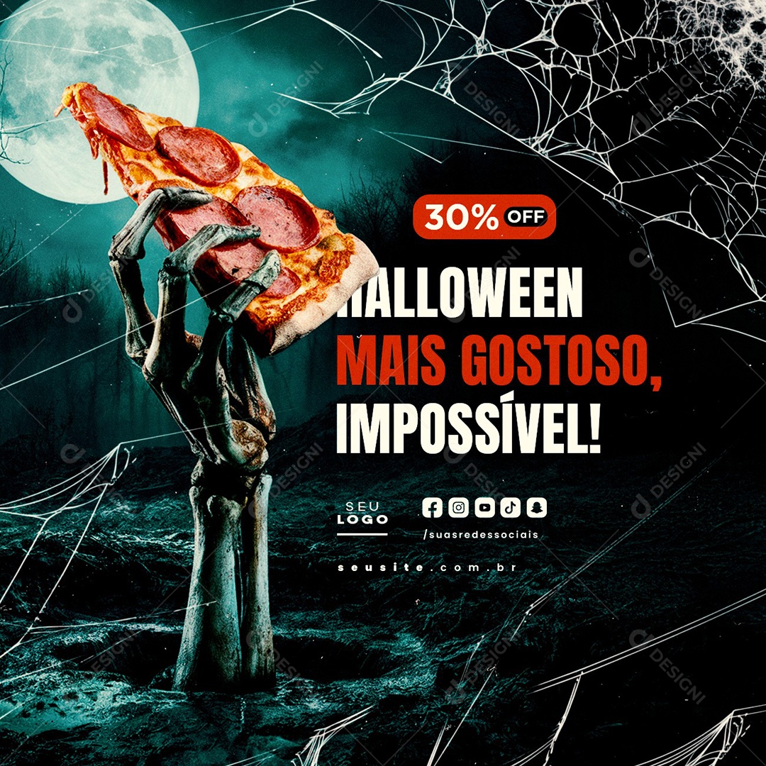 Dia das Bruxas Pizzaria Halloween Mais Gostoso Social Media PSD Editável