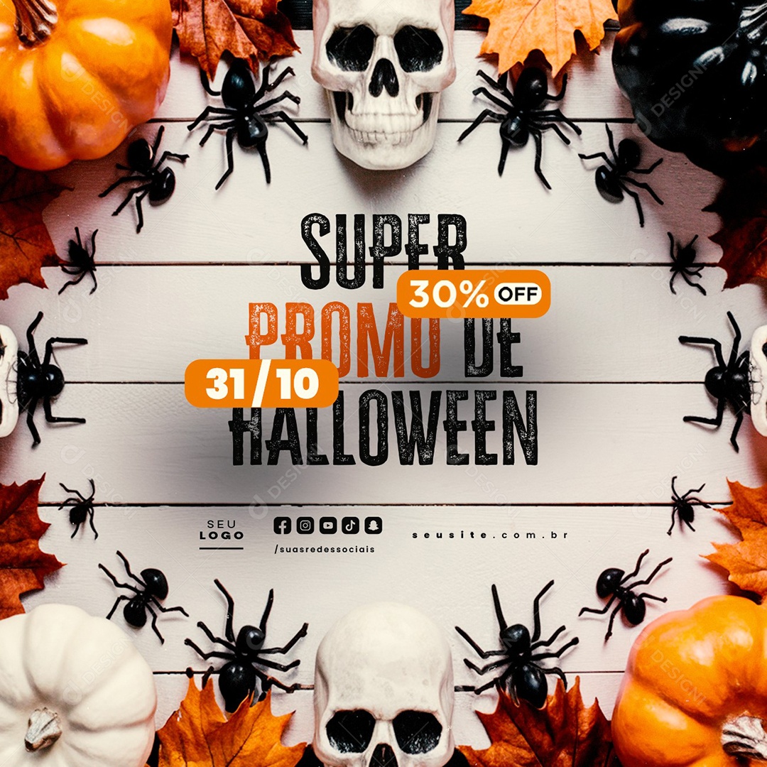 Dia das Bruxas Super Promo de Halloween 30% Off Social Media PSD Editável