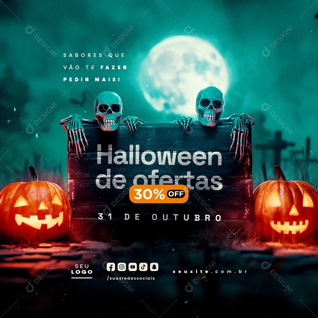 Dia das Bruxas Halloween de Ofertas 30% Off Social Media PSD Editável