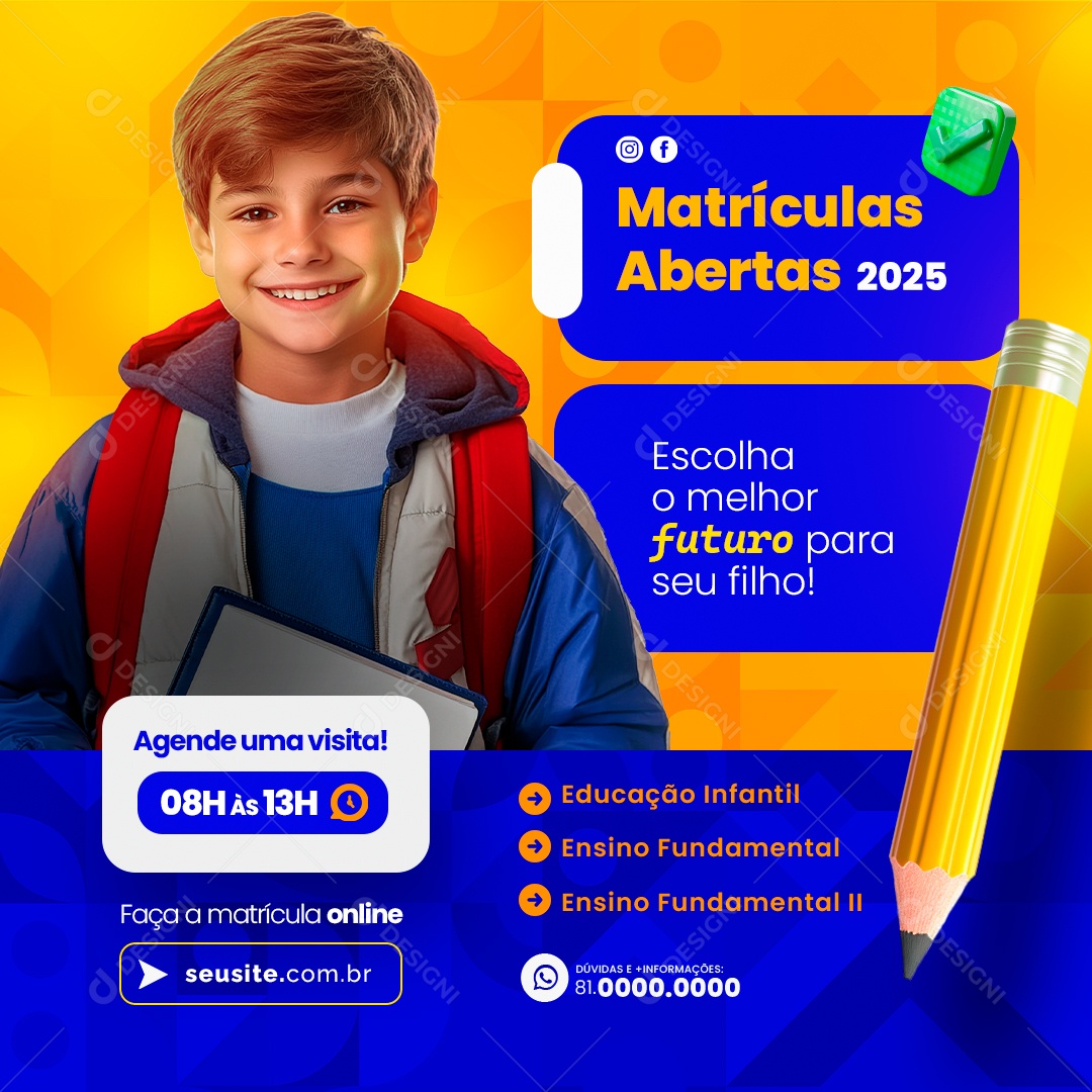 Volta às Aulas Matrículas Abertas Social Media PSD Editável