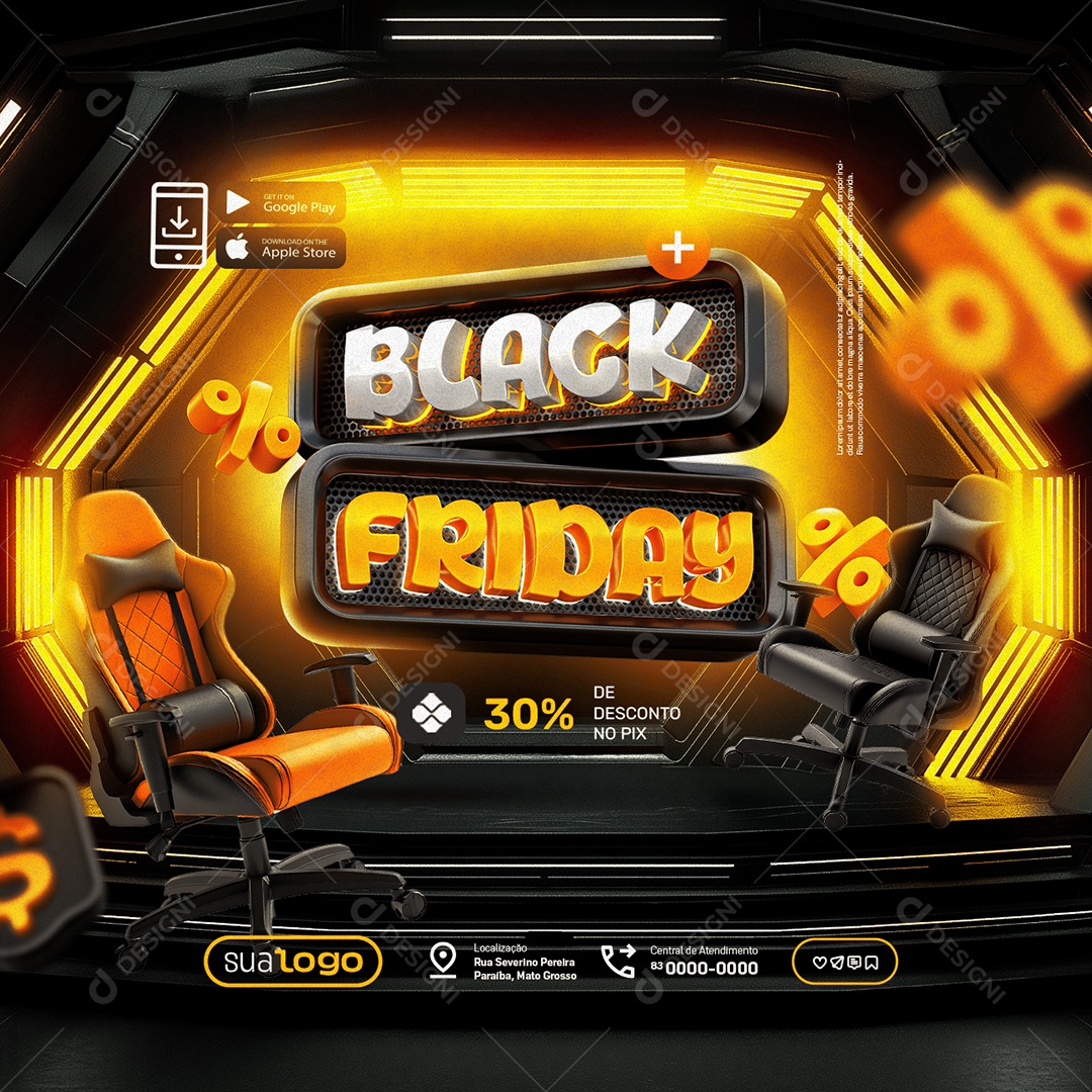 Black Friday Loja de Eletrônicos 30% De Desconto no Pix Social Media PSD Editável