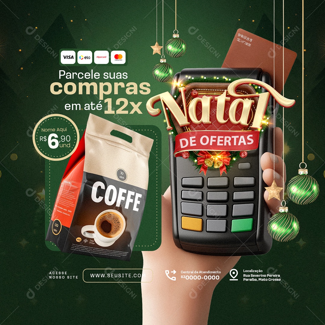 Natal de Ofertas Parcele Suas Compras Supermercado Social Media PSD Editável