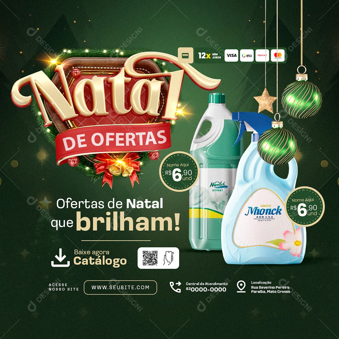 Natal de Ofertas Que Brilham Supermercado Social Media PSD Editável