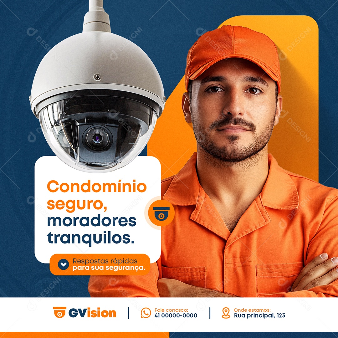 Monitoramento Condominio Seguro Social Media PSD Editável