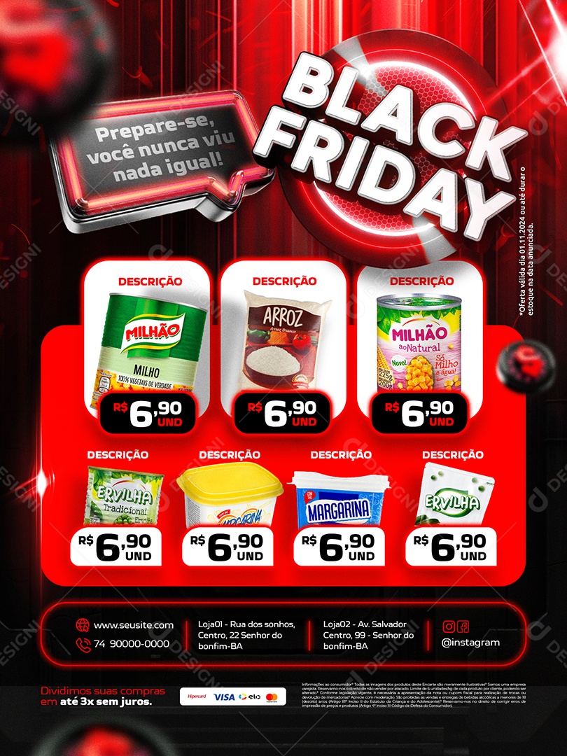 Tabloide Black Friday Supermercado Produtos Social Media PSD Editável
