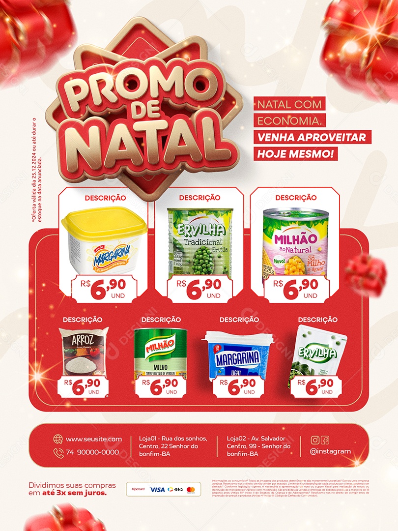 Tabloide Promo de Natal Supermercado Natal com Economia Social Media PSD Editável