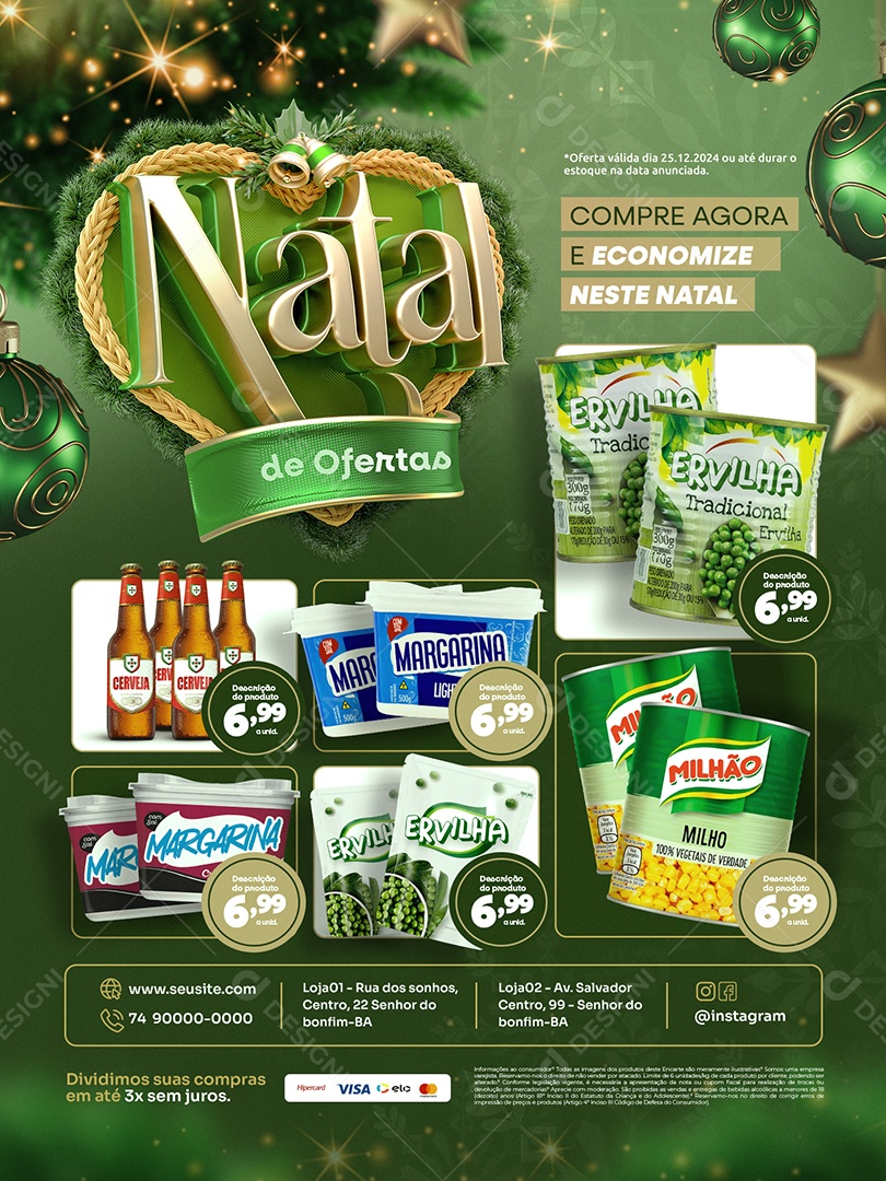Tabloide Natal de Ofertas Supermercado Economize Social Media PSD Editável