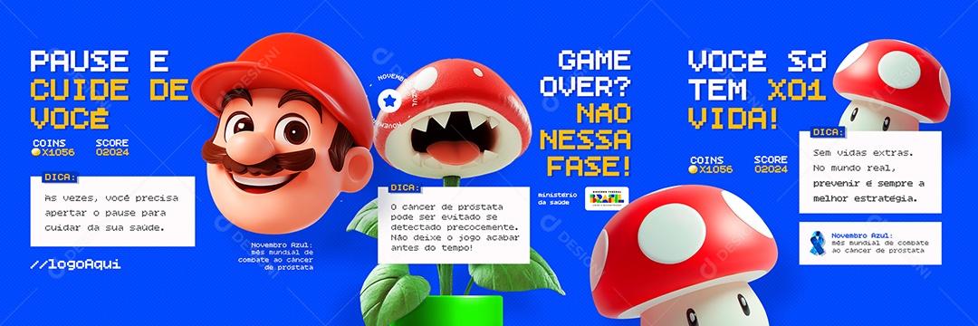 Carrossel Novembro Azul Pause e Cuide de Você Social Media PSD Editável