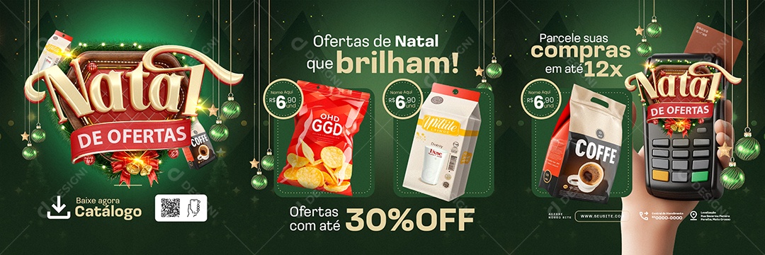 Carrossel Natal de Ofertas Supermercado 30% Off Social Media PSD Editável