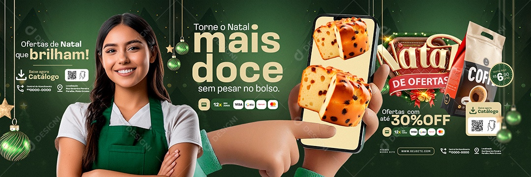 Carrossel Natal de Ofertas Supermercado Natal Mais Doce Social Media PSD Editável