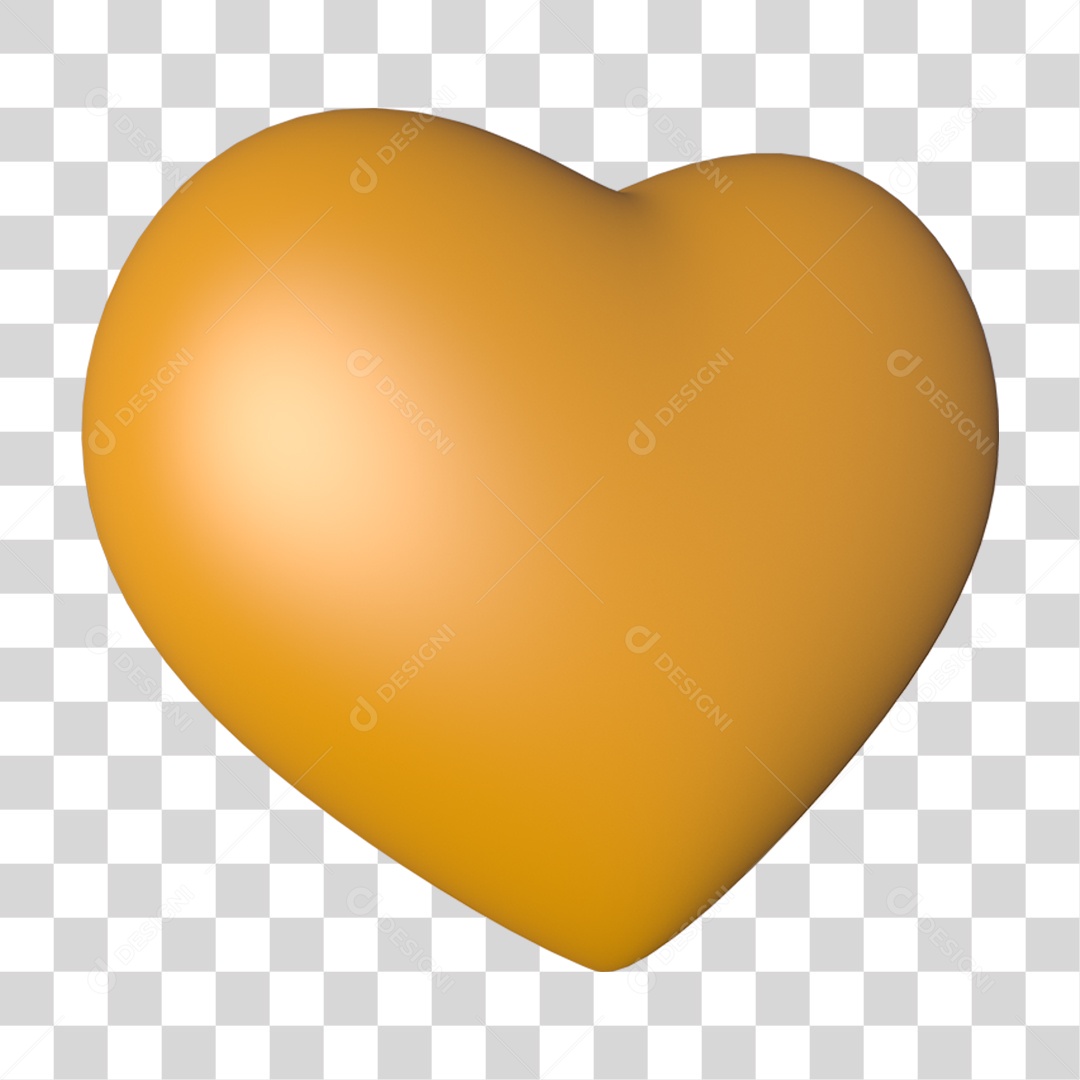 Elemento 3D Coração Amarelo PNG Transparente