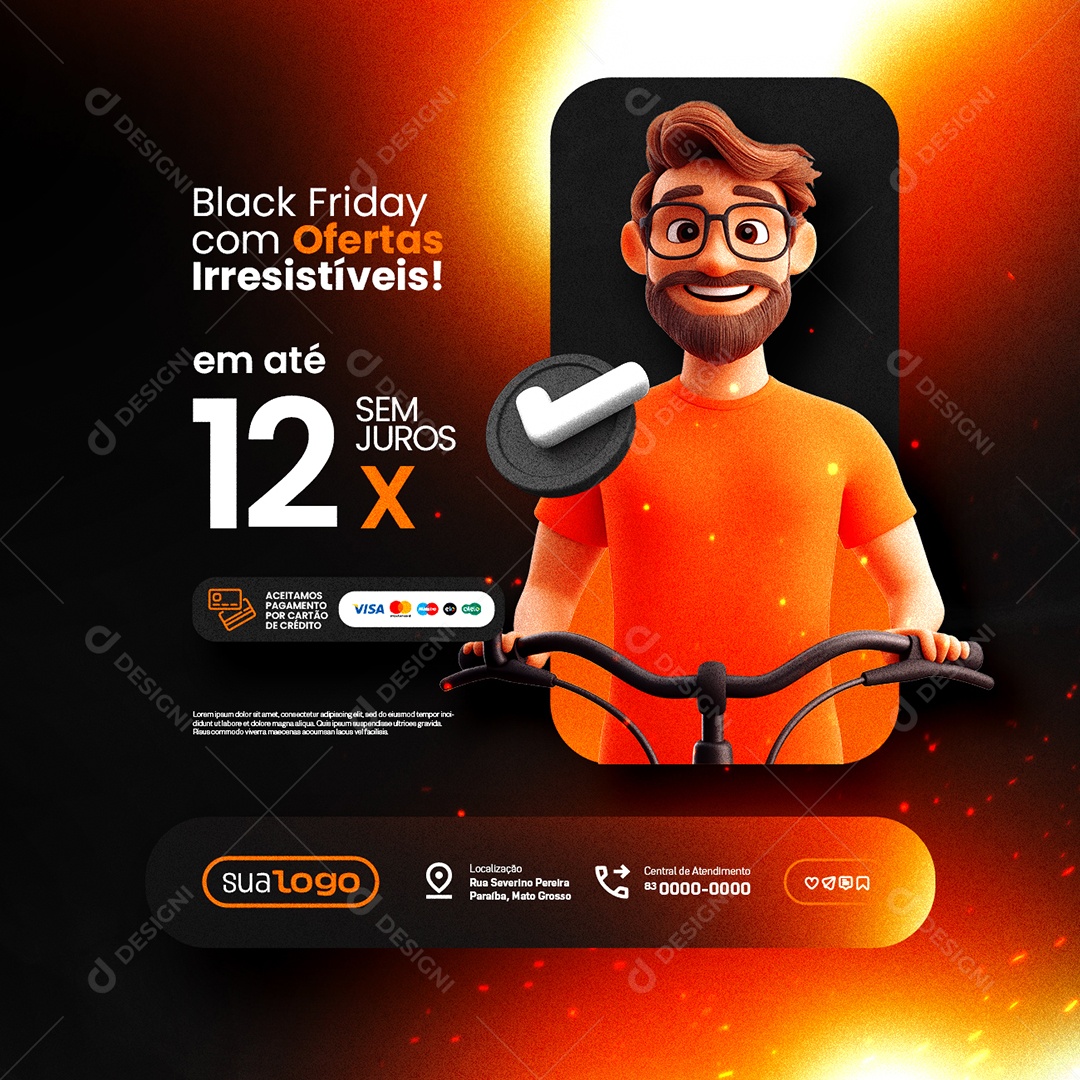 Black Friday Com Ofertas Loja de Bicicletaria Social Media PSD Editável