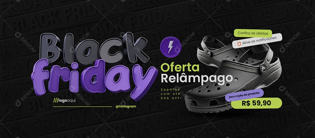 Banner Black Friday Loja de Calçados Oferta Relâmpago Social Media PSD Editável