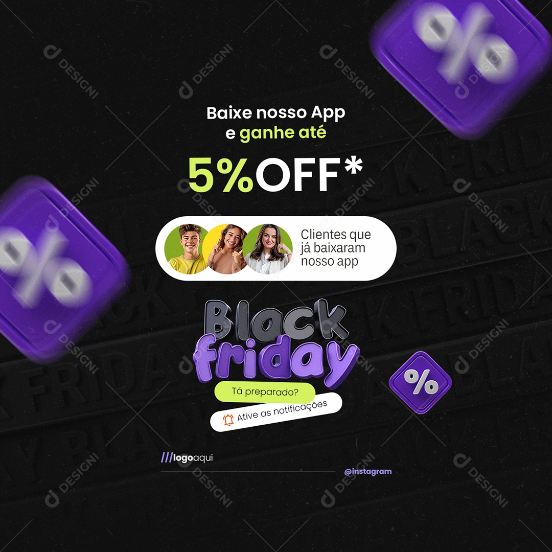 Black Friday Loja de Calçados Baixe nosso App Social Media PSD Editável