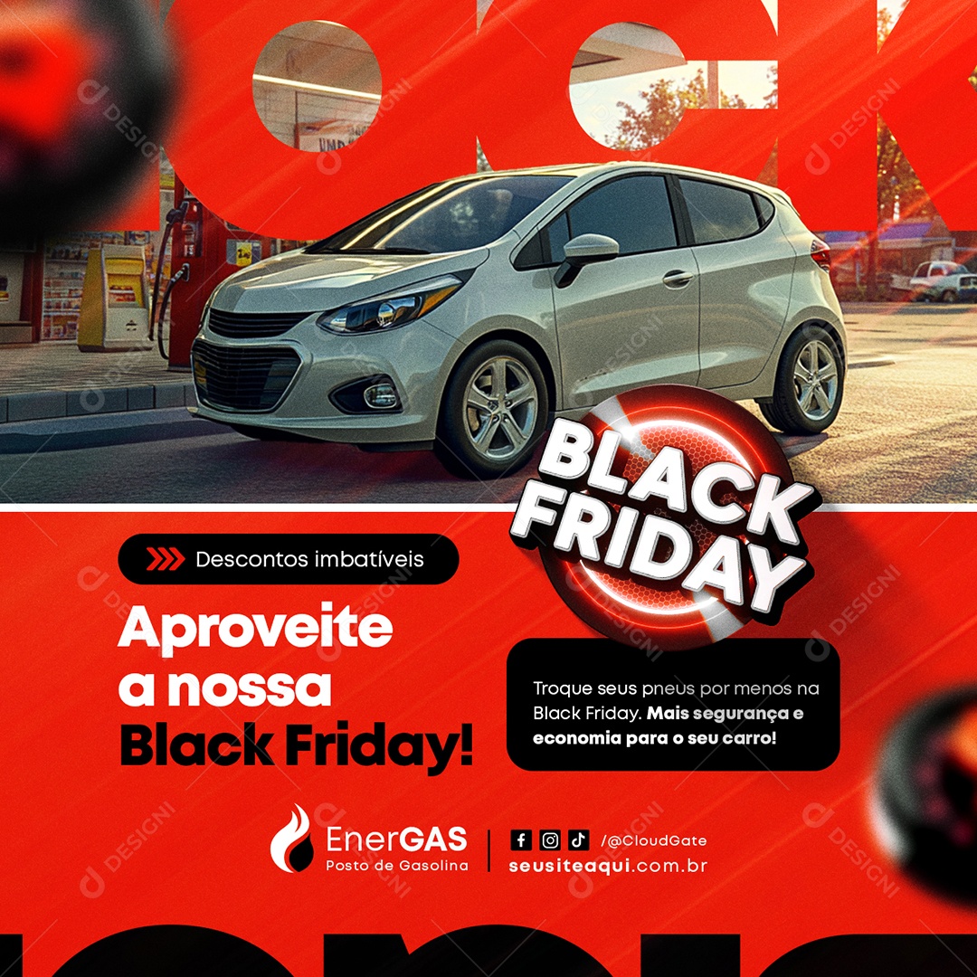 Black Friday Posto de Gasolina Descontos Imbatíveis Social Media PSD Editável