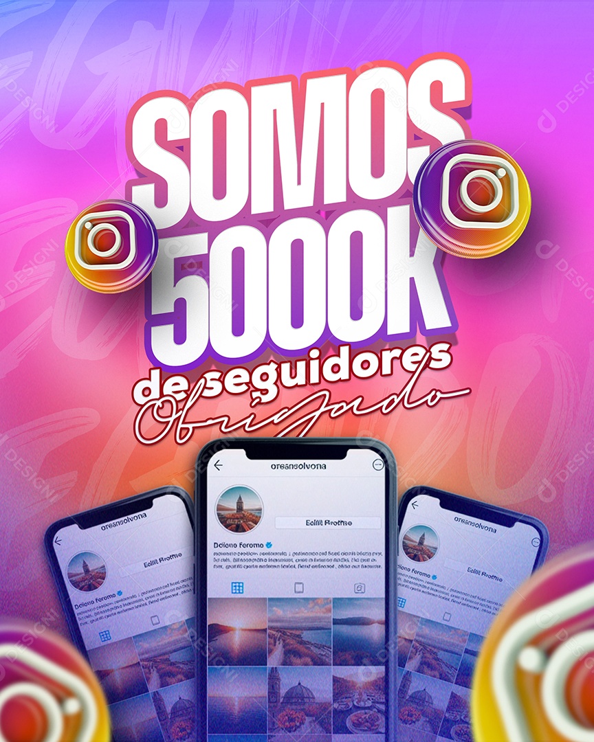 Obrigado Agora Somos 5k Seguidores Social Media PSD Editável