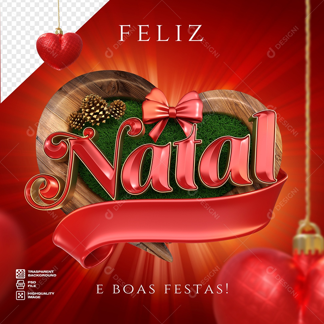 Natal Selo 3D Vermelho para Composição PSD