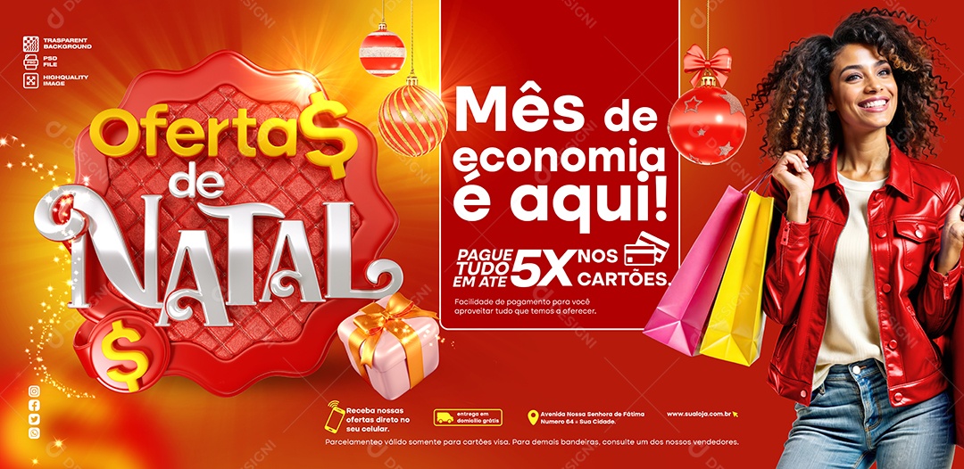 Social Media Banner Ofertas de Natal Lojas Mês de Economia é Aqui PSD Editável