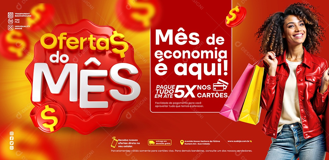 Banner Ofertas de Natal Lojas Mês de Economia é Aqui Social Media PSD Editável