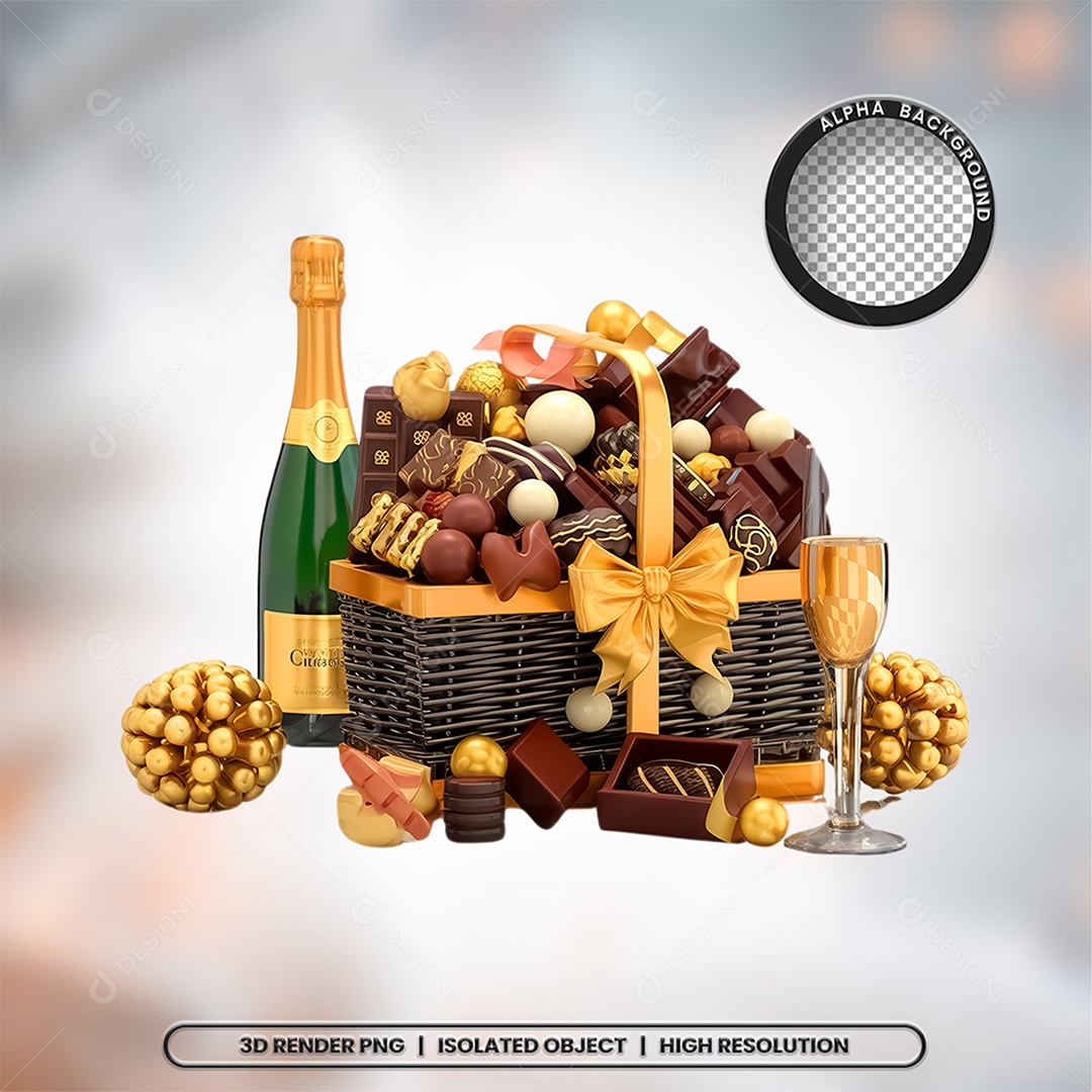 Elemento 3D Cesta de Ano Novo para Composição PSD
