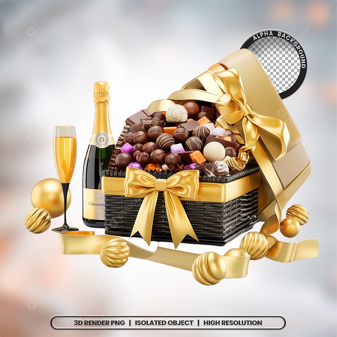 Elemento 3D Cesta de Ano Novo para Composição PSD
