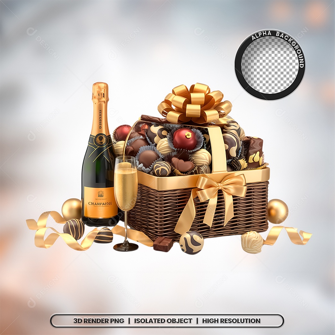 Elemento 3D Cesta de Ano Novo para Composição PSD