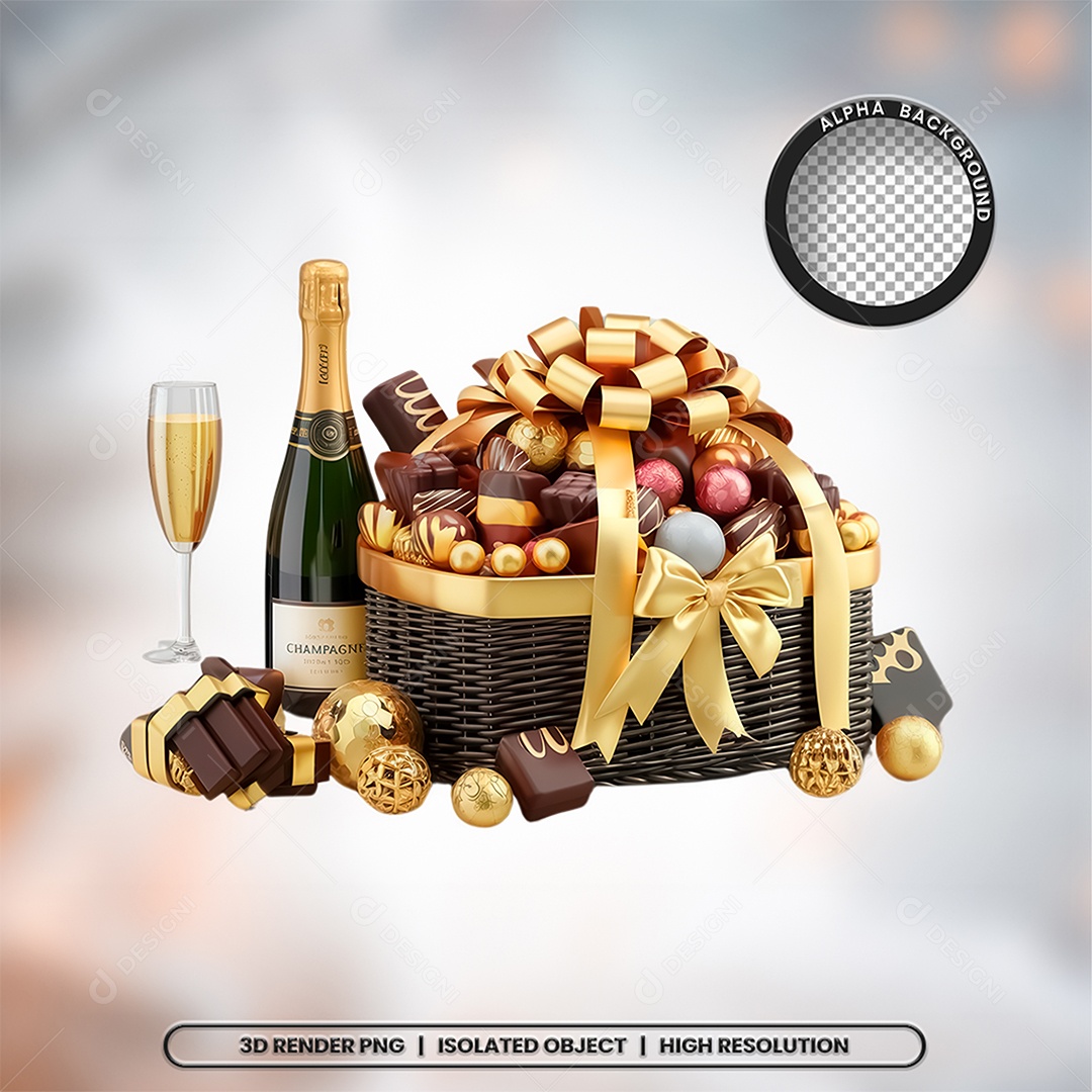 Elemento 3D Cesta de Ano Novo para Composição PSD