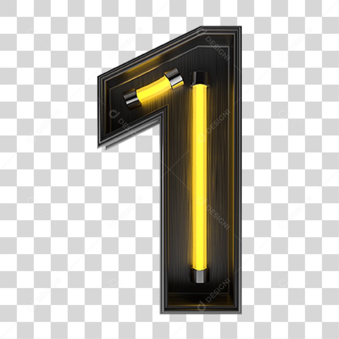 Número 1 Metal com Neon PNG Transparente