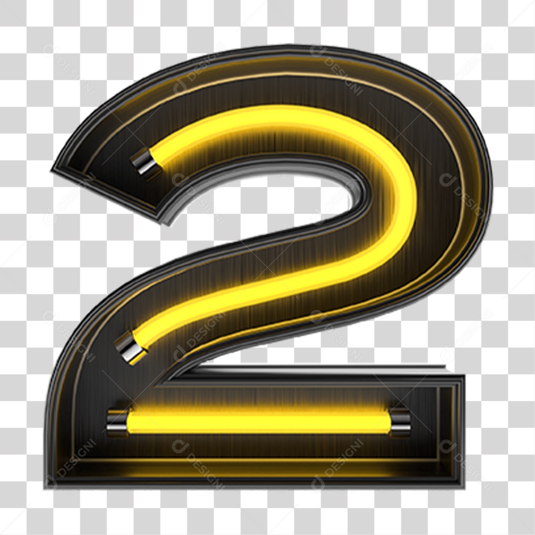 Número 2 Metal com Neon PNG Transparente