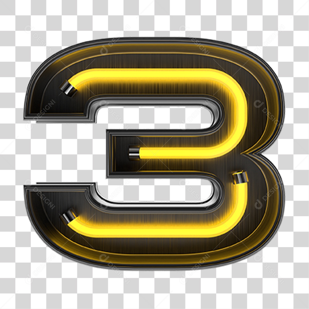 Número 3 Metal com Neon PNG Transparente